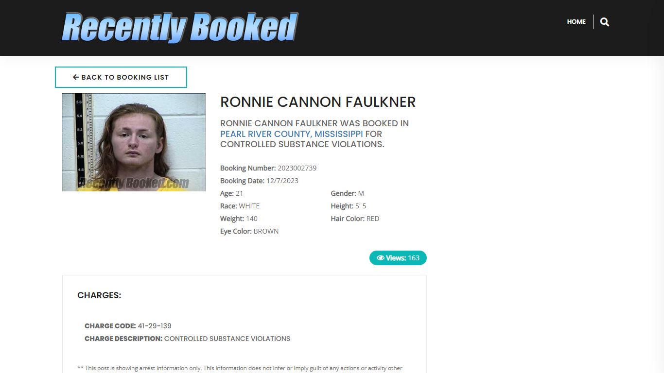 Recent Booking / Mugshot for RONNIE CANNON FAULKNER in Pearl River ...